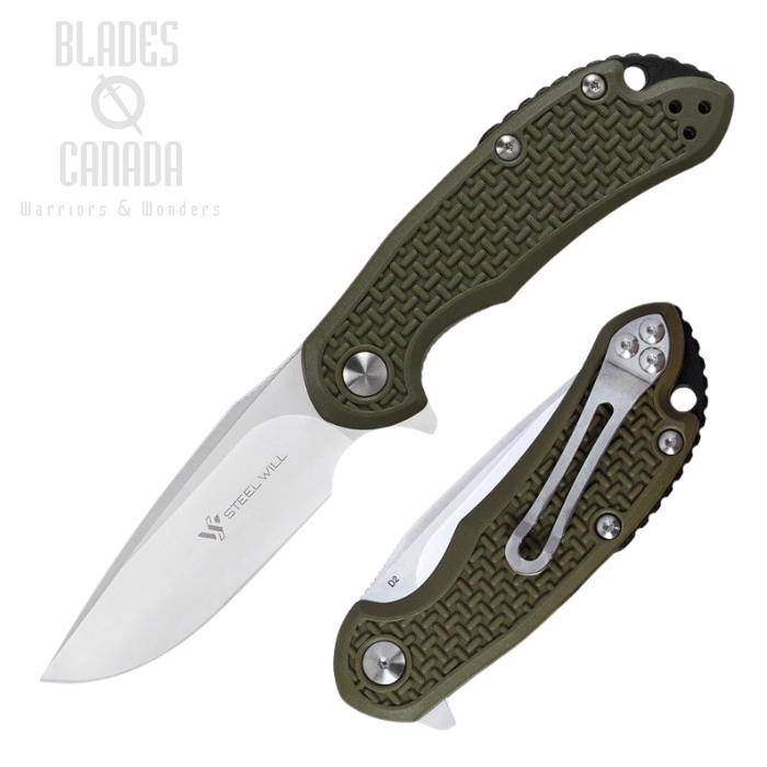 Steel Will Mini Cutjack Flipper Folding Knife, D2 Steel, FRN OD Green, C22M-1OD